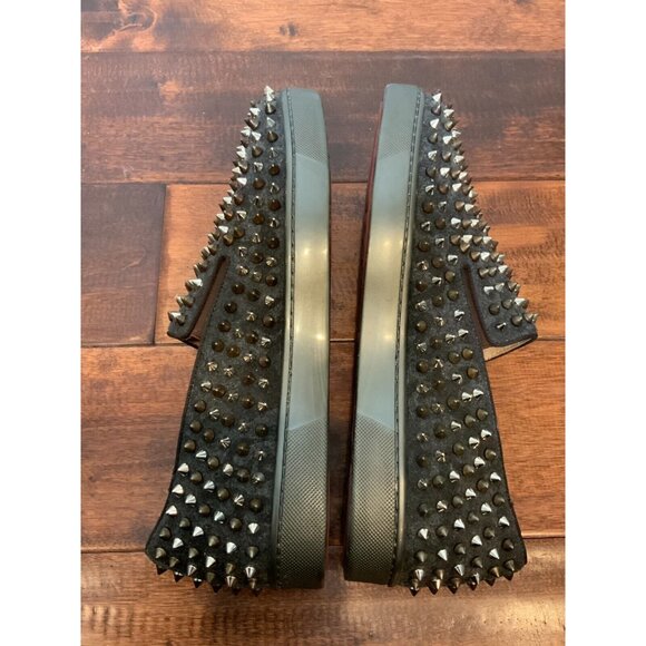 Christian Louboutin Men's Roller-Boat Gray Wool Spike Sneakers Size 8.5 | 41.5 - Picture 6 of 7